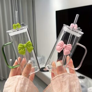 Alternative view of Bow Design Glass Tumbler with Bamboo Lid and Reusable Straw