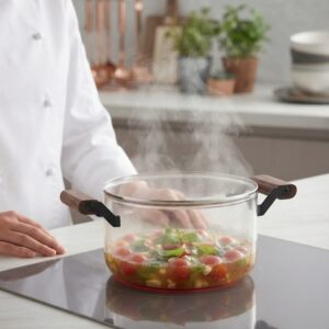 Alternative view of Transparent Borosilicate Glass Cooking Pot with Wooden Handles