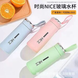 Alternative view of NICE 400ml Water Bottles Glass and Plastic Double Wall Vacuum Insulation Hot & Cold Thermos Flask Easy to Carry Travel Water Bottles