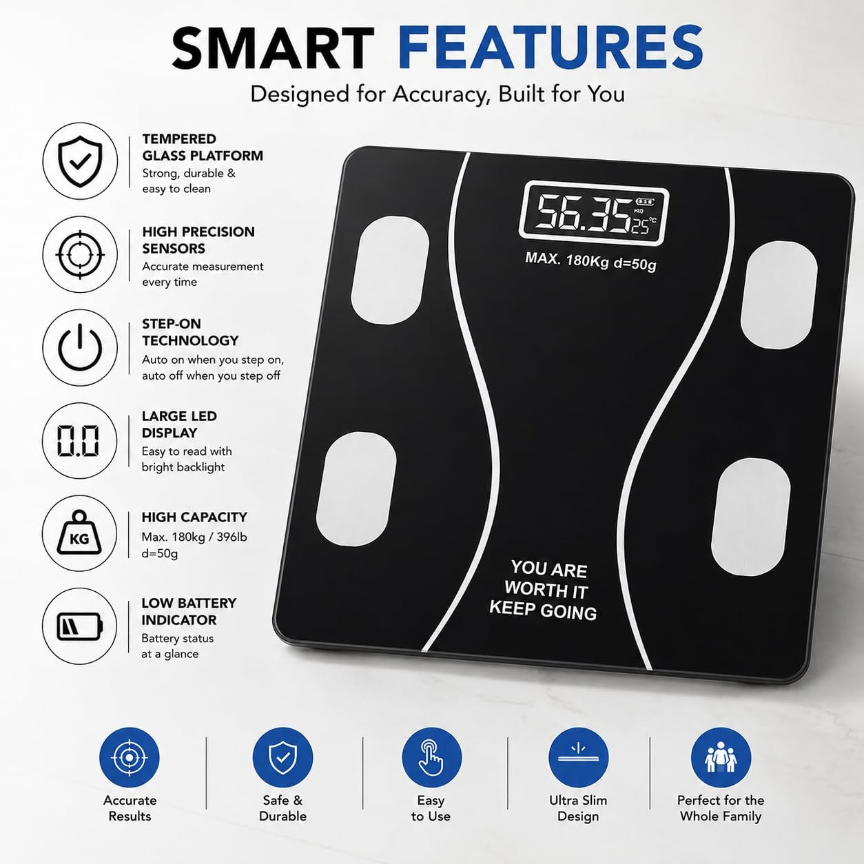 Digital Body Weight Scale 180kg – Electronic Bathroom Weighing Scale - Image 2