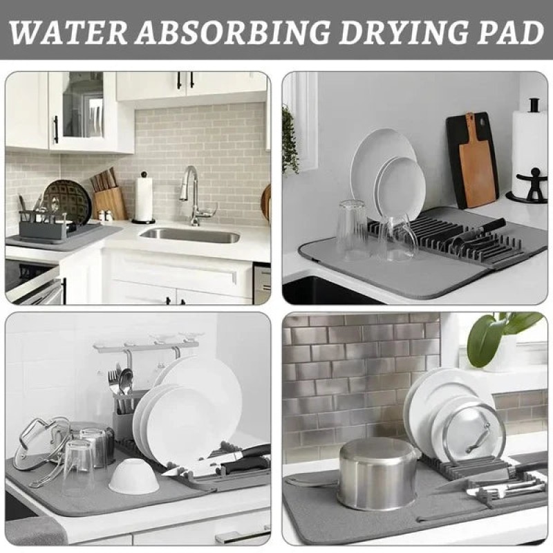Dish drying mat for kitchen dishes cups and glasses