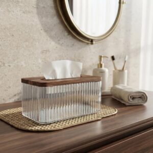 Alternative view of Luxury Fluted Glass Tissue Box with Wooden Lid