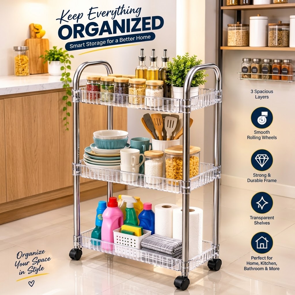 3 Tier Acrylic Trolley - Image 5