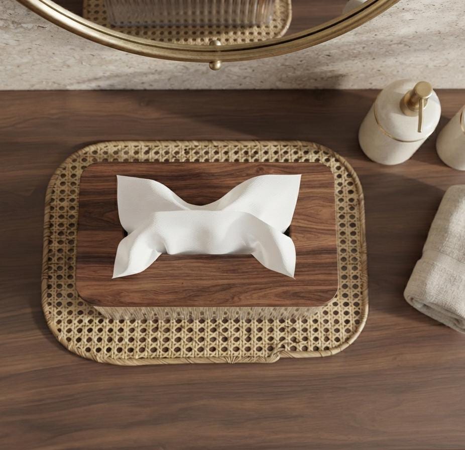 Luxury Fluted Glass Tissue Box with Wooden Lid - Image 3