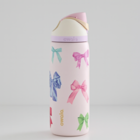 Owala FreeSip Bow 320 oz water bottle with multicolor pink bows
