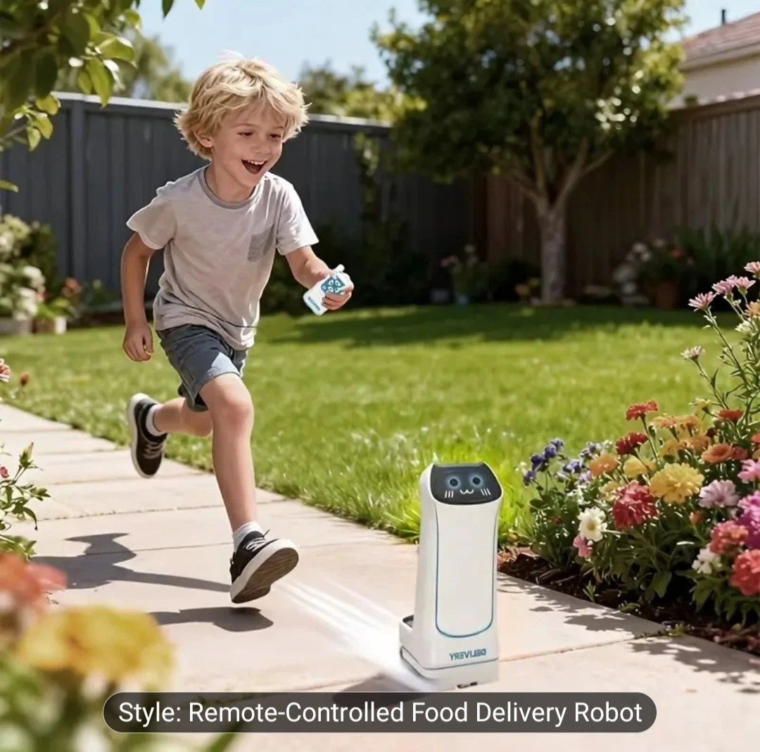 2.4GHz Remote Control Food Delivery Robot with Cute Cat Face, Lights & Sound Effects - Image 3