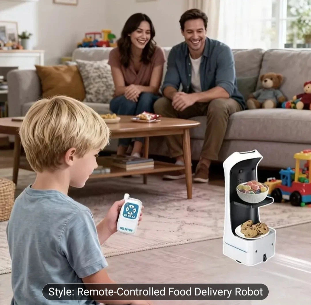 2.4GHz Remote Control Food Delivery Robot with Cute Cat Face, Lights & Sound Effects - Image 4