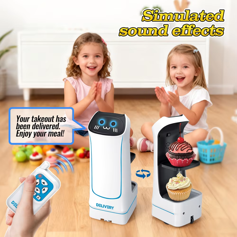 2.4GHz remote control food delivery robot with cute cat face lights and sound effects