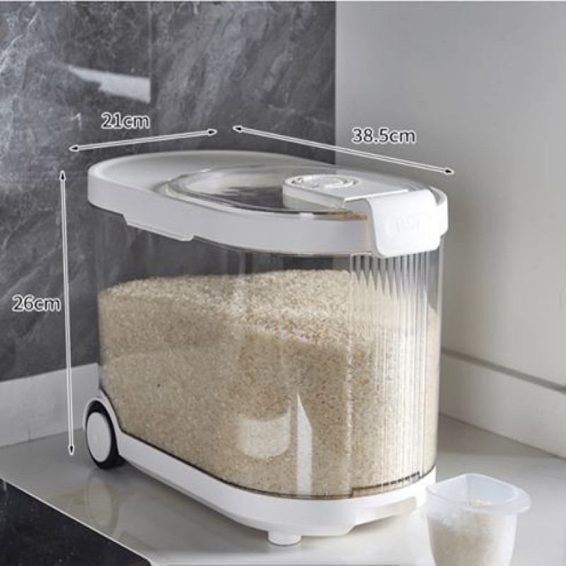 Moisture-resistant rice and grain storage container with wheels, approximately 10kg capacity