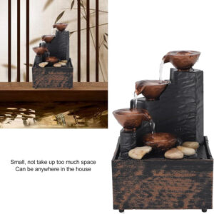 Tabletop water fountain with LED crystal ball and decorative pebbles